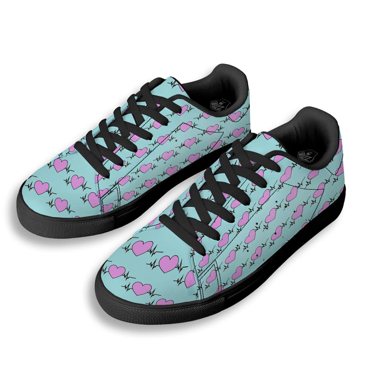 Heartbeat Pink Print Pattern Black Low Top Sneakers-grizzshop