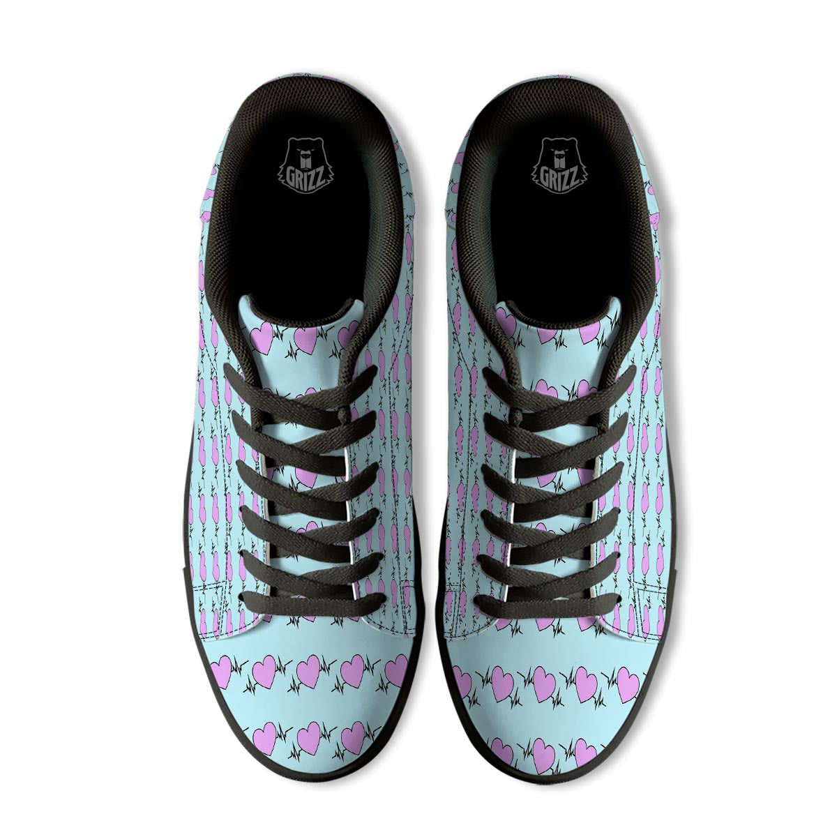 Heartbeat Pink Print Pattern Black Low Top Sneakers-grizzshop