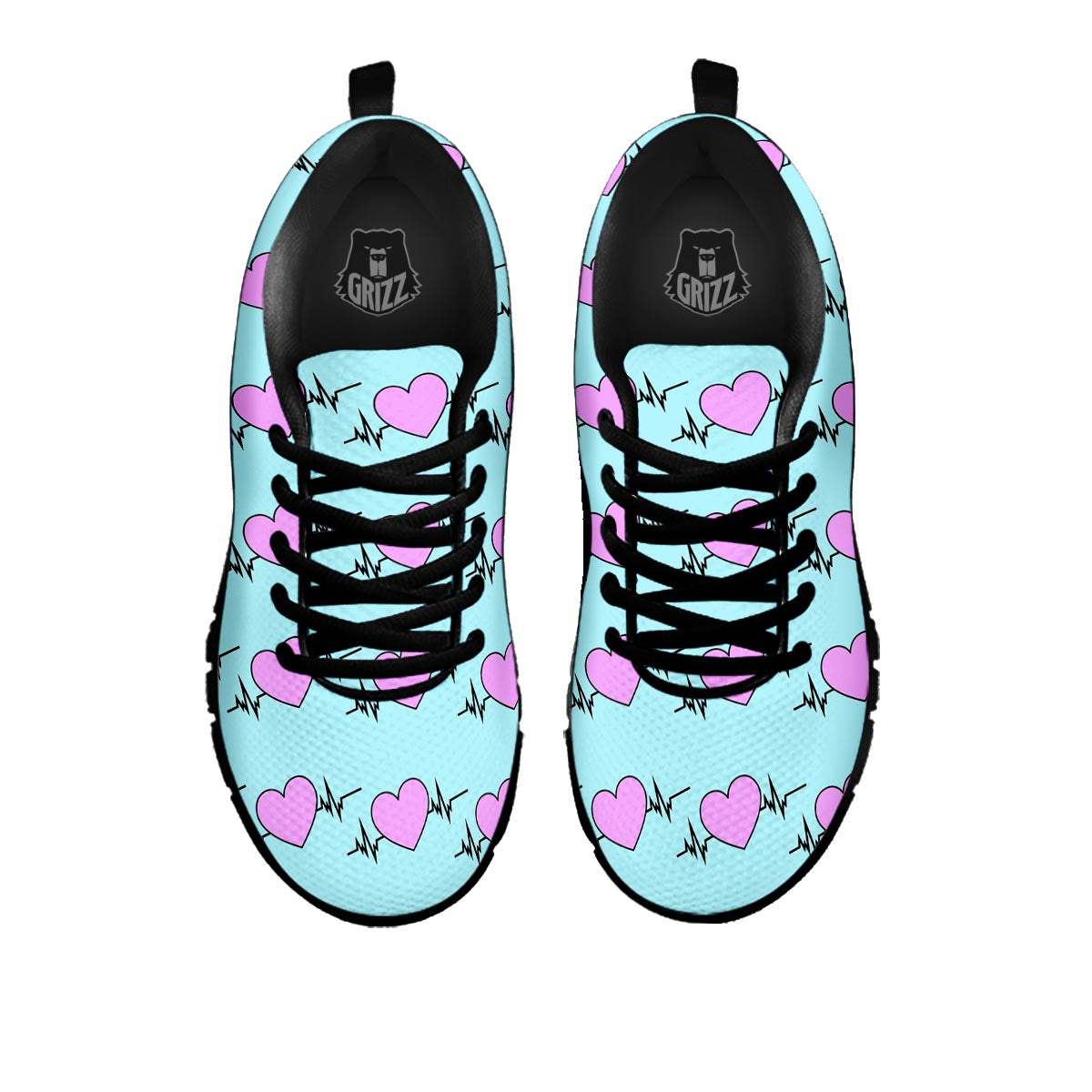 Heartbeat Pink Print Pattern Black Sneaker-grizzshop