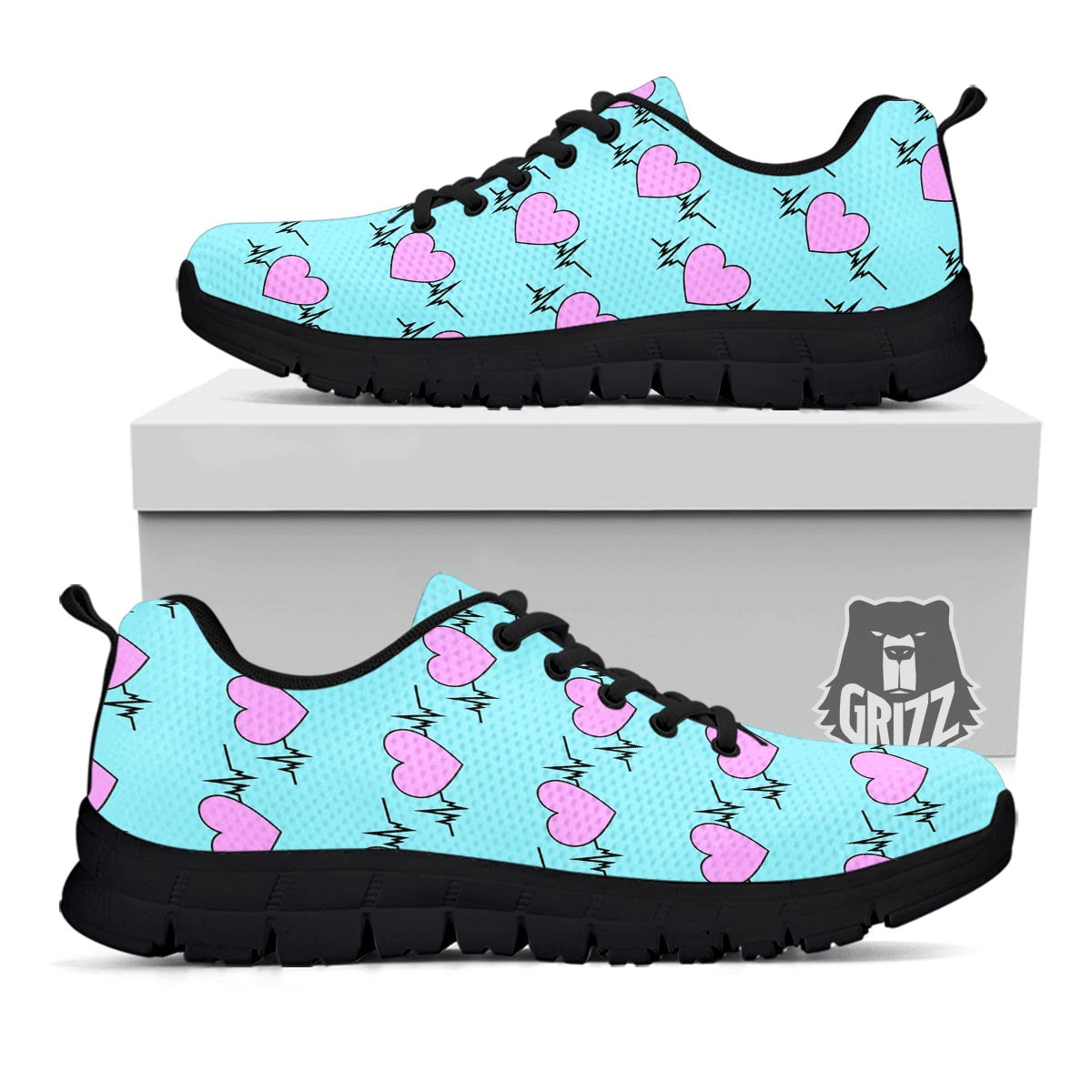 Heartbeat Pink Print Pattern Black Sneaker-grizzshop