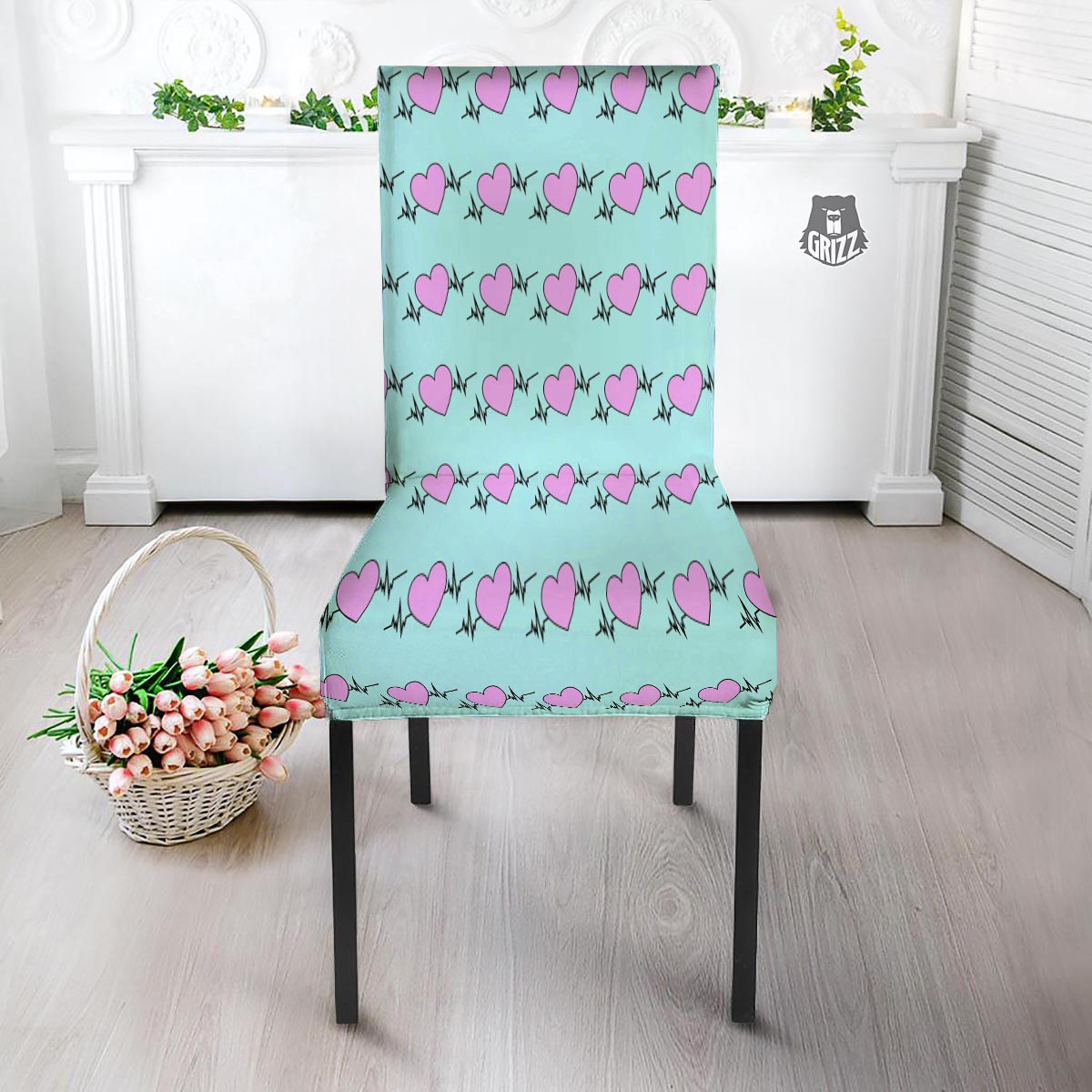 Heartbeat Pink Print Pattern Dining Chair Slipcover-grizzshop