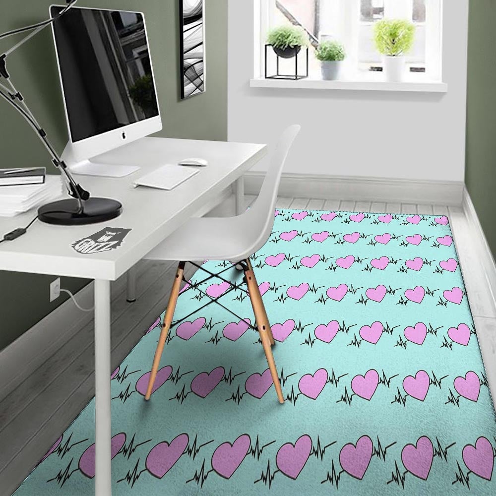 Heartbeat Pink Print Pattern Floor Mat-grizzshop