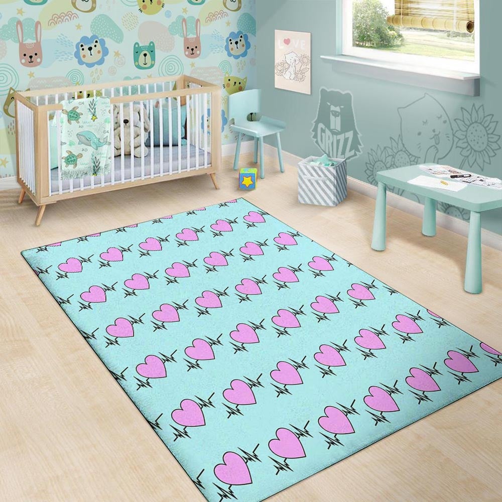 Heartbeat Pink Print Pattern Floor Mat-grizzshop
