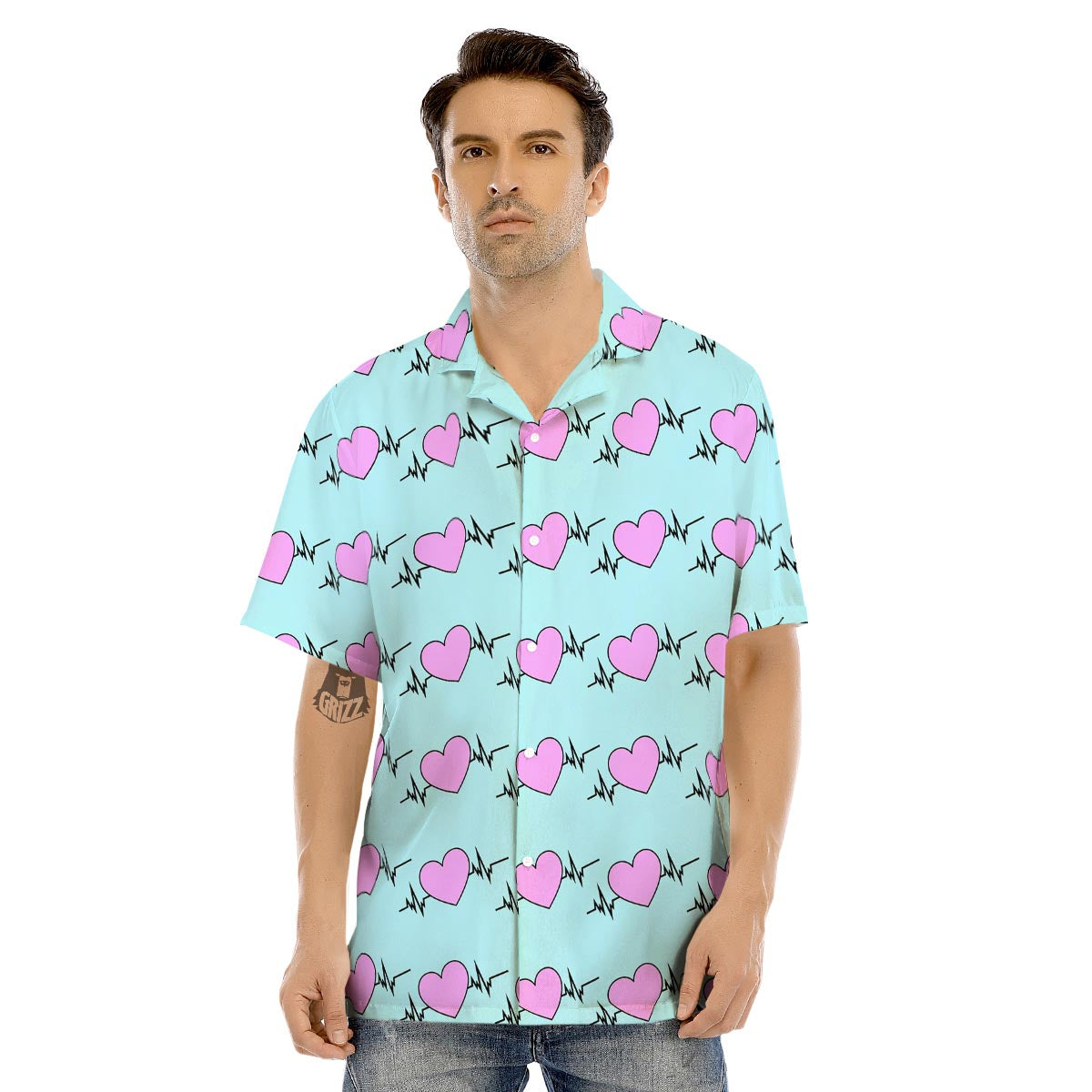 Heartbeat Pink Print Pattern Men's Hawaiian Shirt-grizzshop