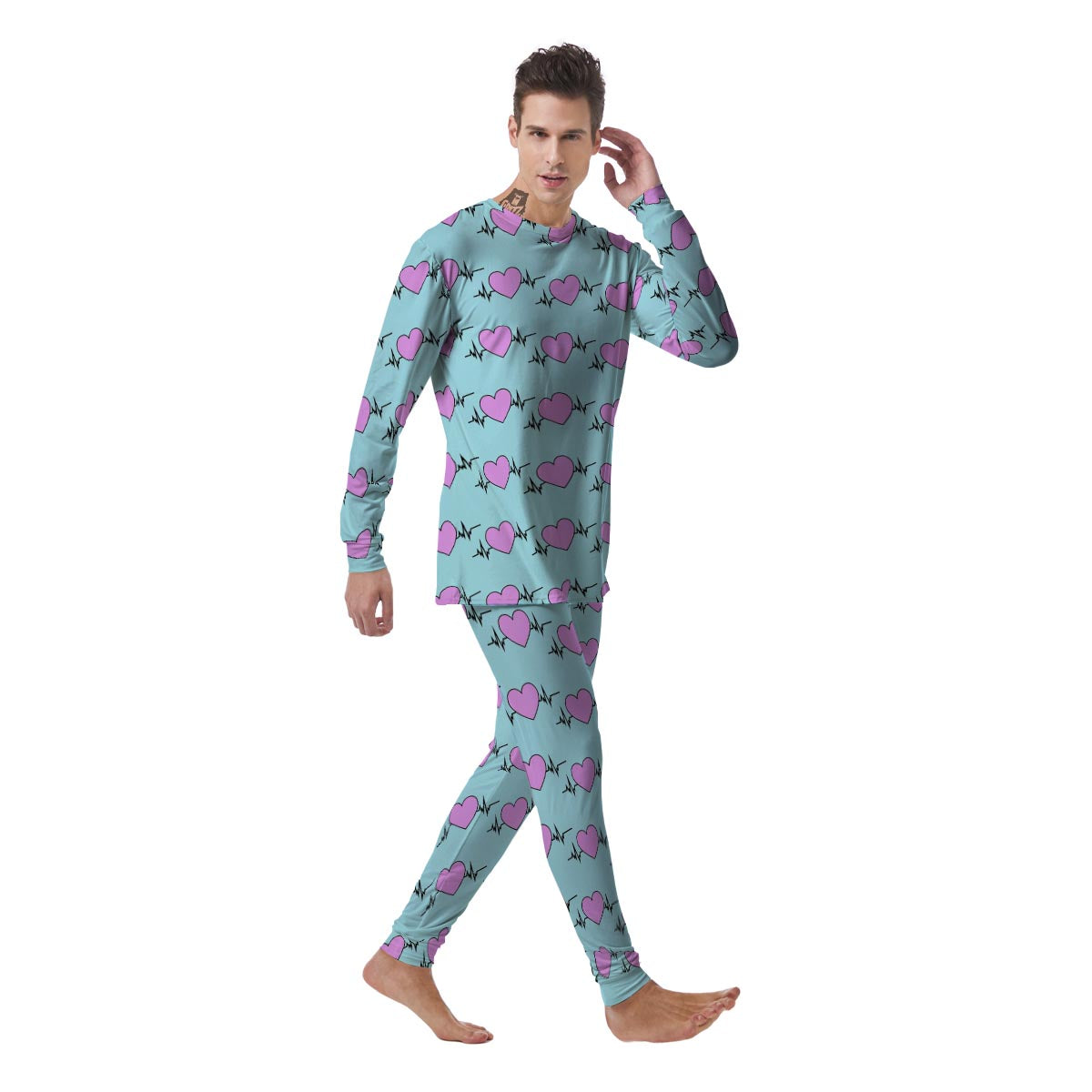 Heartbeat Pink Print Pattern Men's Pajamas-grizzshop