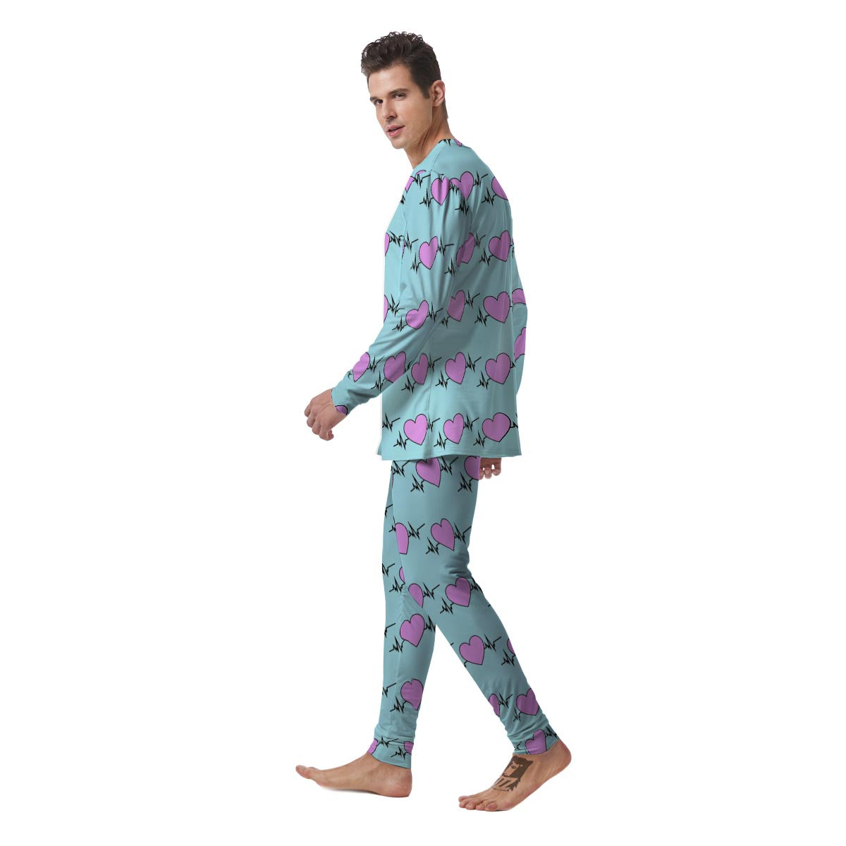 Heartbeat Pink Print Pattern Men's Pajamas-grizzshop