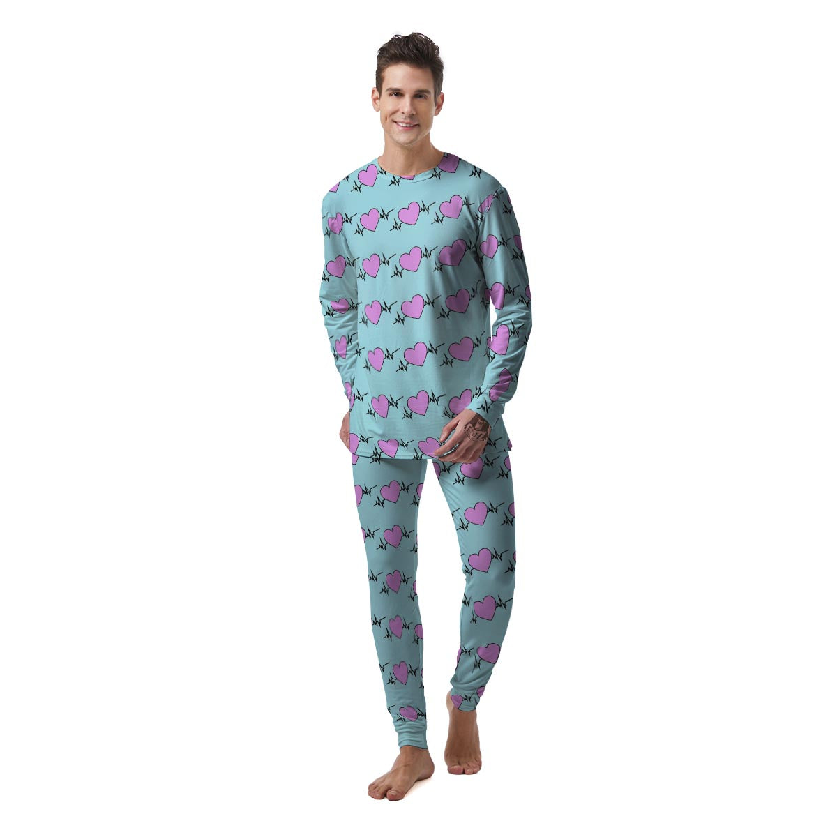 Heartbeat Pink Print Pattern Men's Pajamas-grizzshop