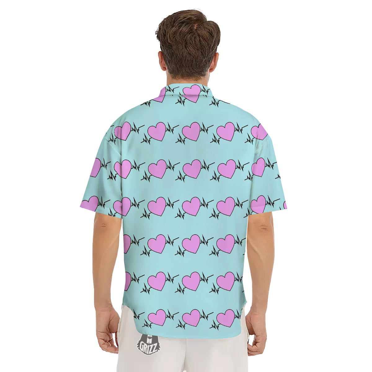 Heartbeat Pink Print Pattern Men's Short Sleeve Shirts-grizzshop