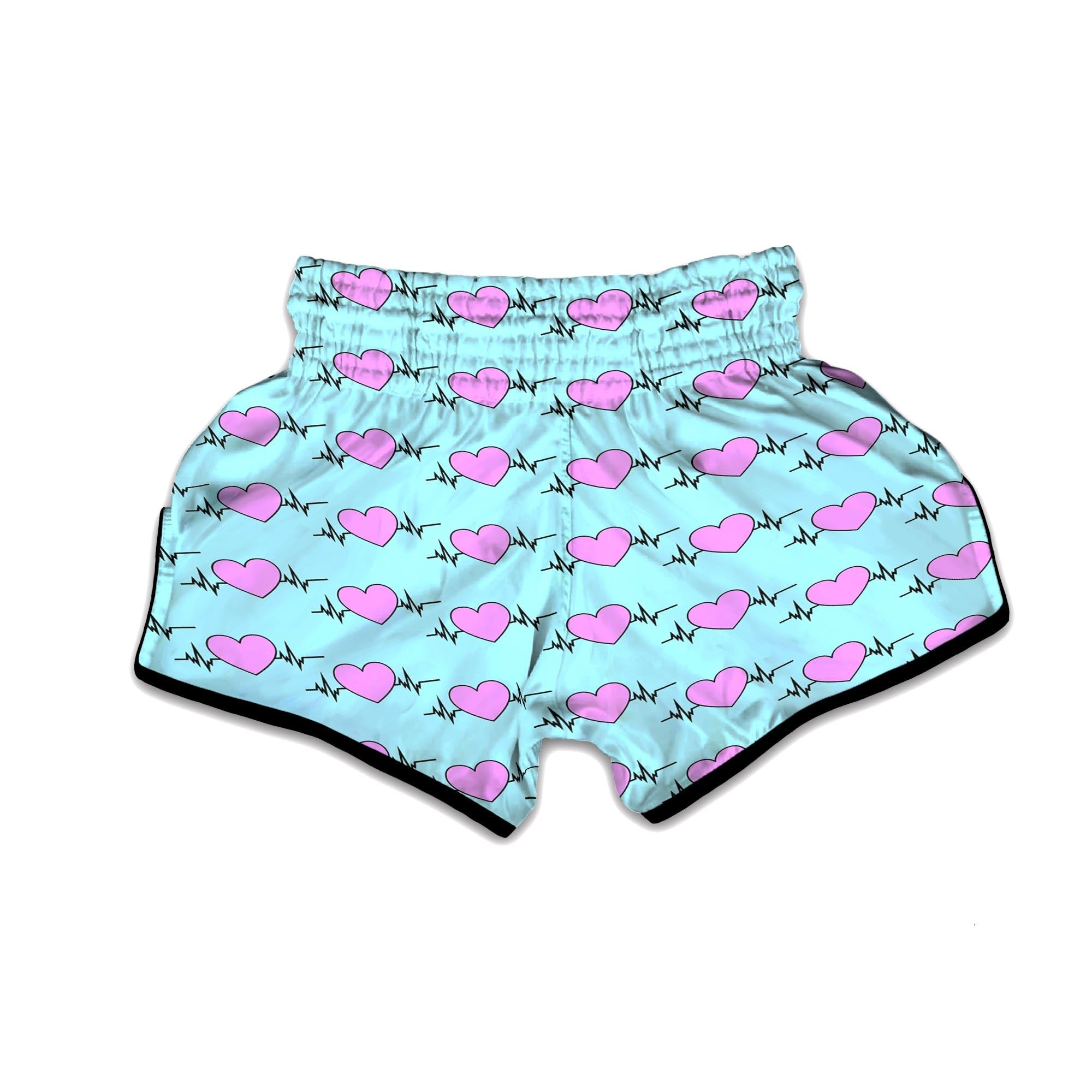 Heartbeat Pink Print Pattern Muay Thai Boxing Shorts-grizzshop