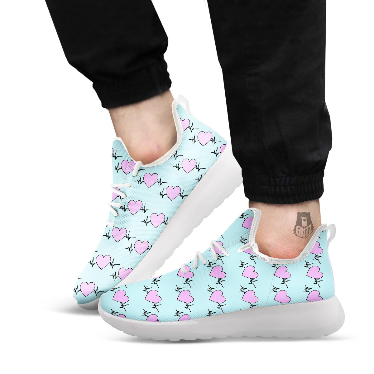 Heartbeat Pink Print Pattern White Athletic Shoes-grizzshop