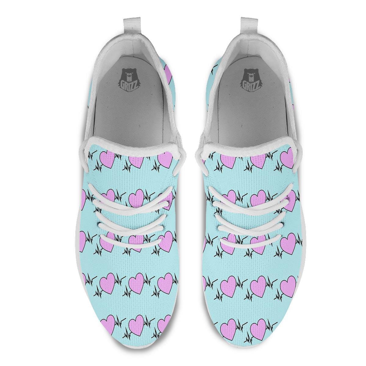 Heartbeat Pink Print Pattern White Athletic Shoes-grizzshop