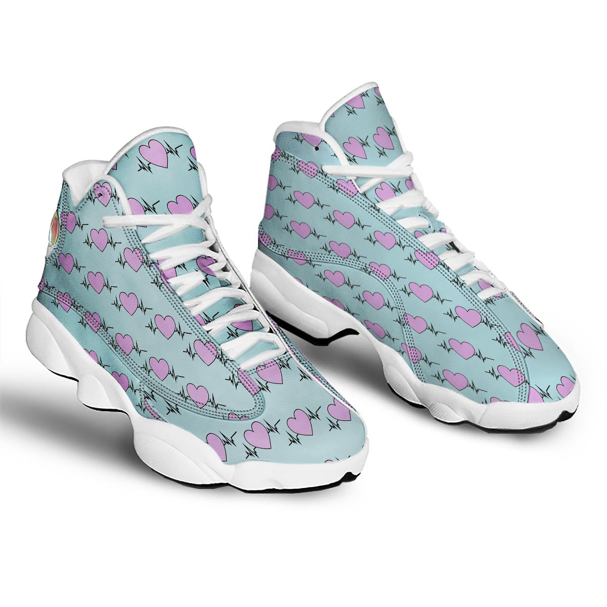 Heartbeat Pink Print Pattern White Basketball Shoes-grizzshop