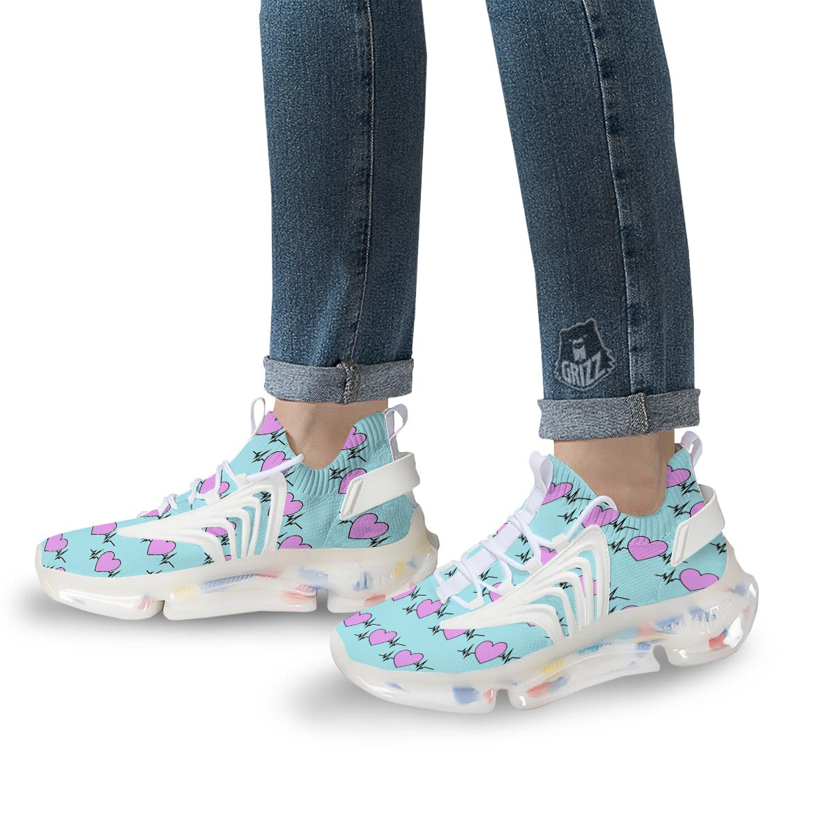 Heartbeat Pink Print Pattern White Gym Shoes-grizzshop