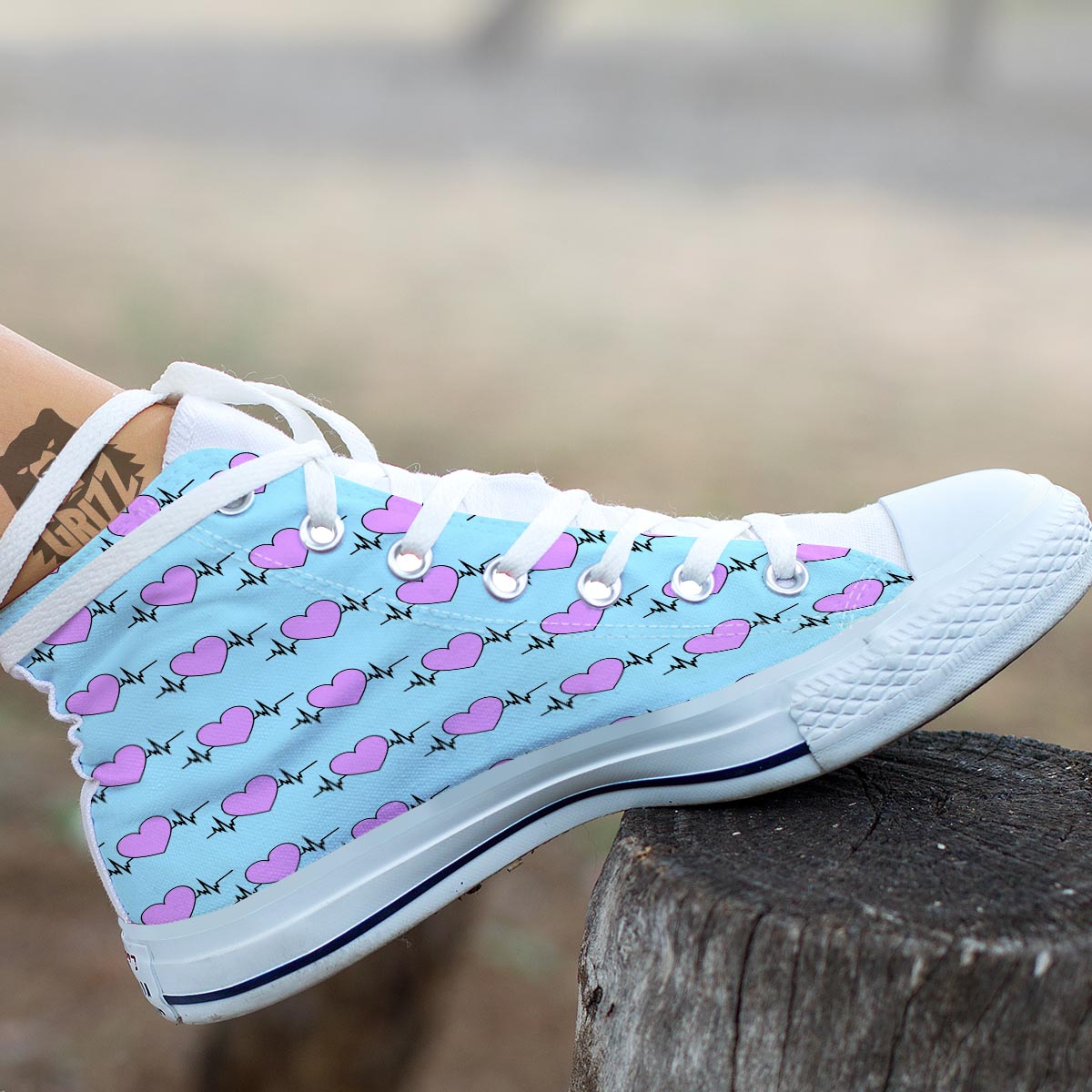 Heartbeat Pink Print Pattern White High Top Shoes-grizzshop