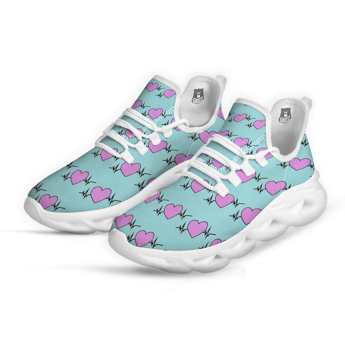 Heartbeat Pink Print Pattern White Running Shoes-grizzshop