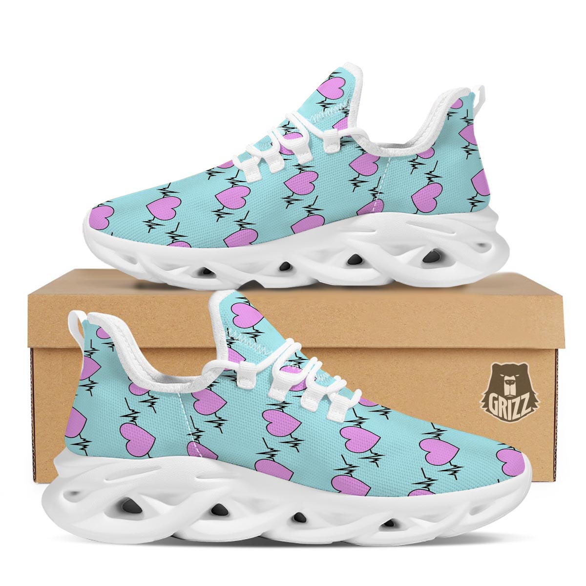 Heartbeat Pink Print Pattern White Running Shoes-grizzshop