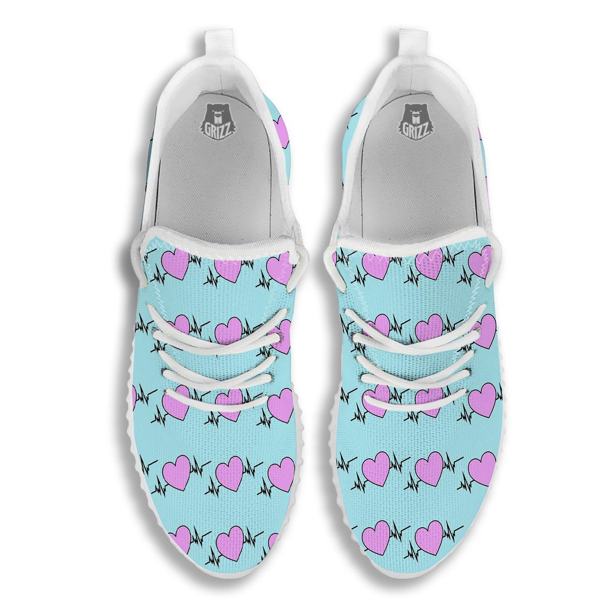 Heartbeat Pink Print Pattern White Walking Shoes-grizzshop