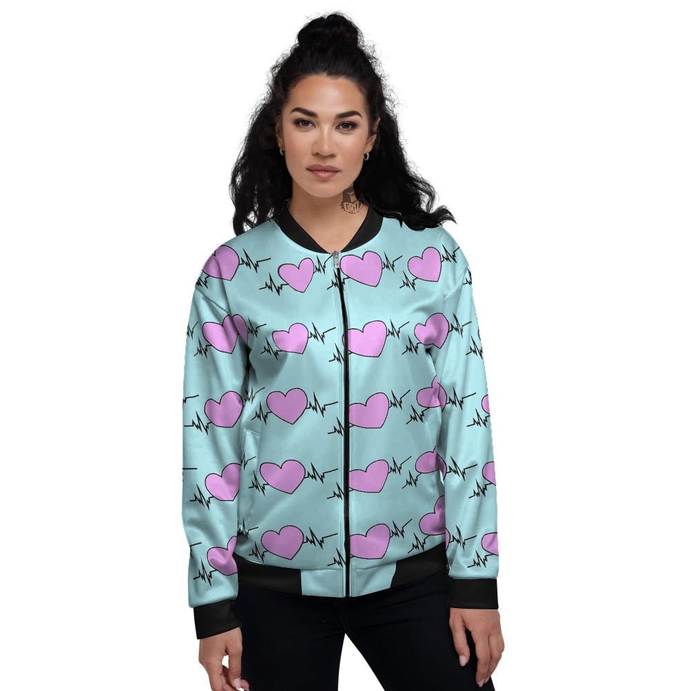 Heartbeat Pink Print Pattern Women's Bomber Jacket-grizzshop