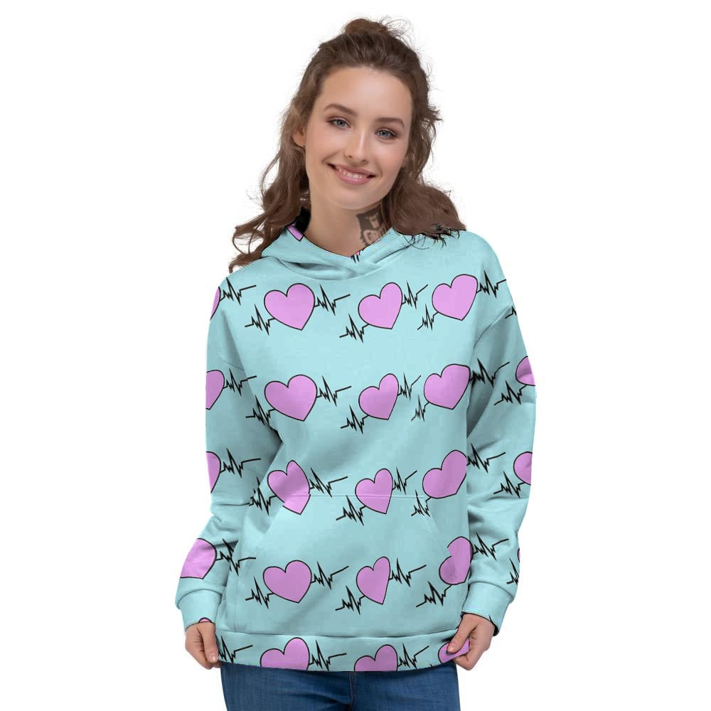 Heartbeat Pink Print Pattern Women's Hoodie-grizzshop