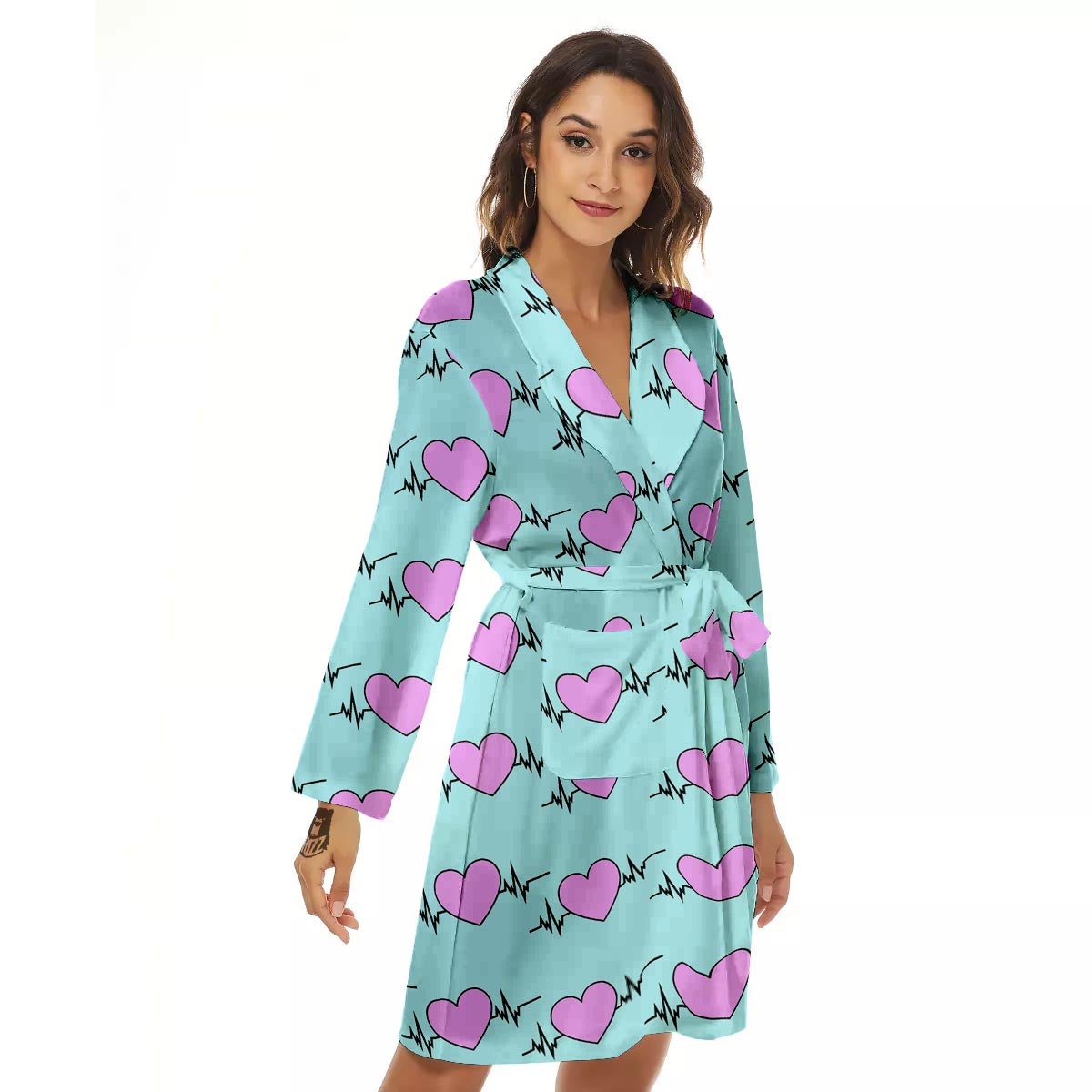Heartbeat Pink Print Pattern Women's Robe-grizzshop