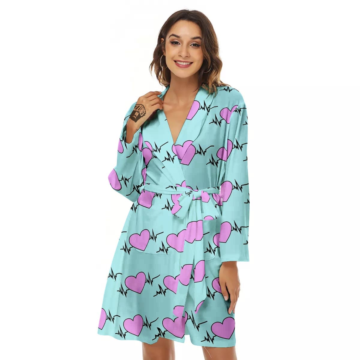 Heartbeat Pink Print Pattern Women's Robe-grizzshop