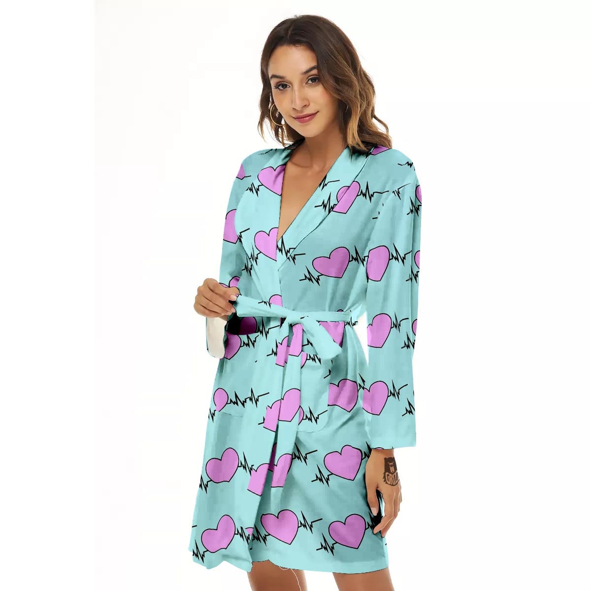 Heartbeat Pink Print Pattern Women's Robe-grizzshop