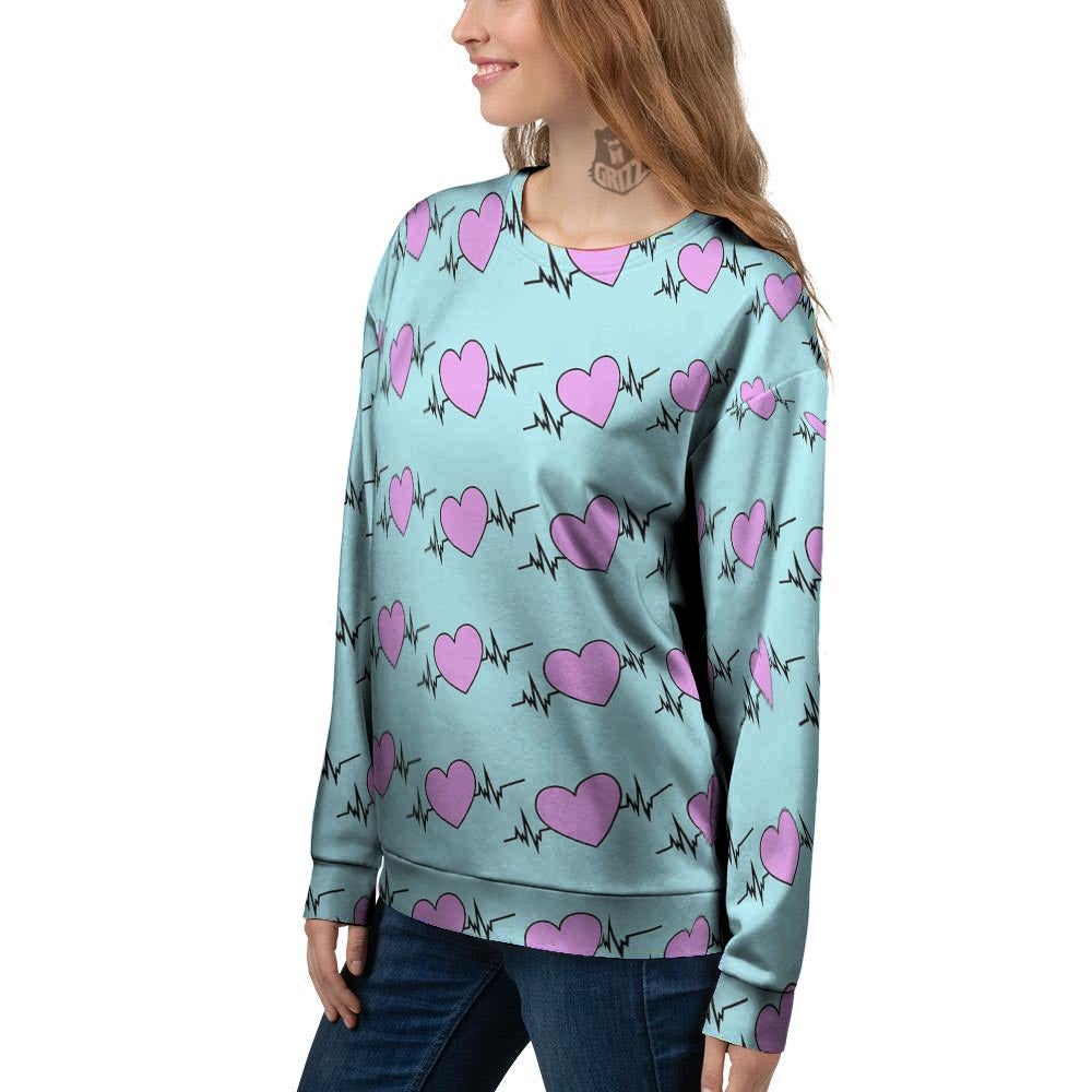 Heartbeat Pink Print Pattern Women's Sweatshirt-grizzshop