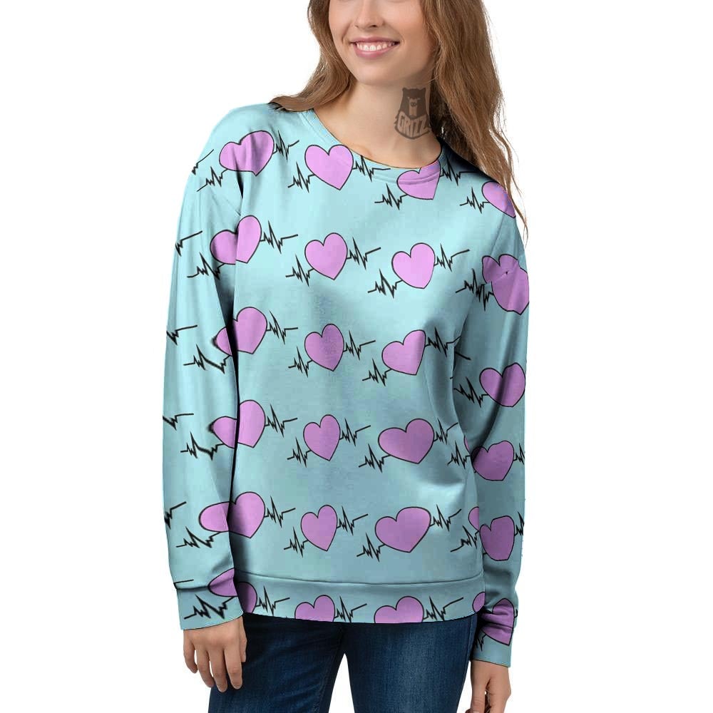 Heartbeat Pink Print Pattern Women's Sweatshirt-grizzshop