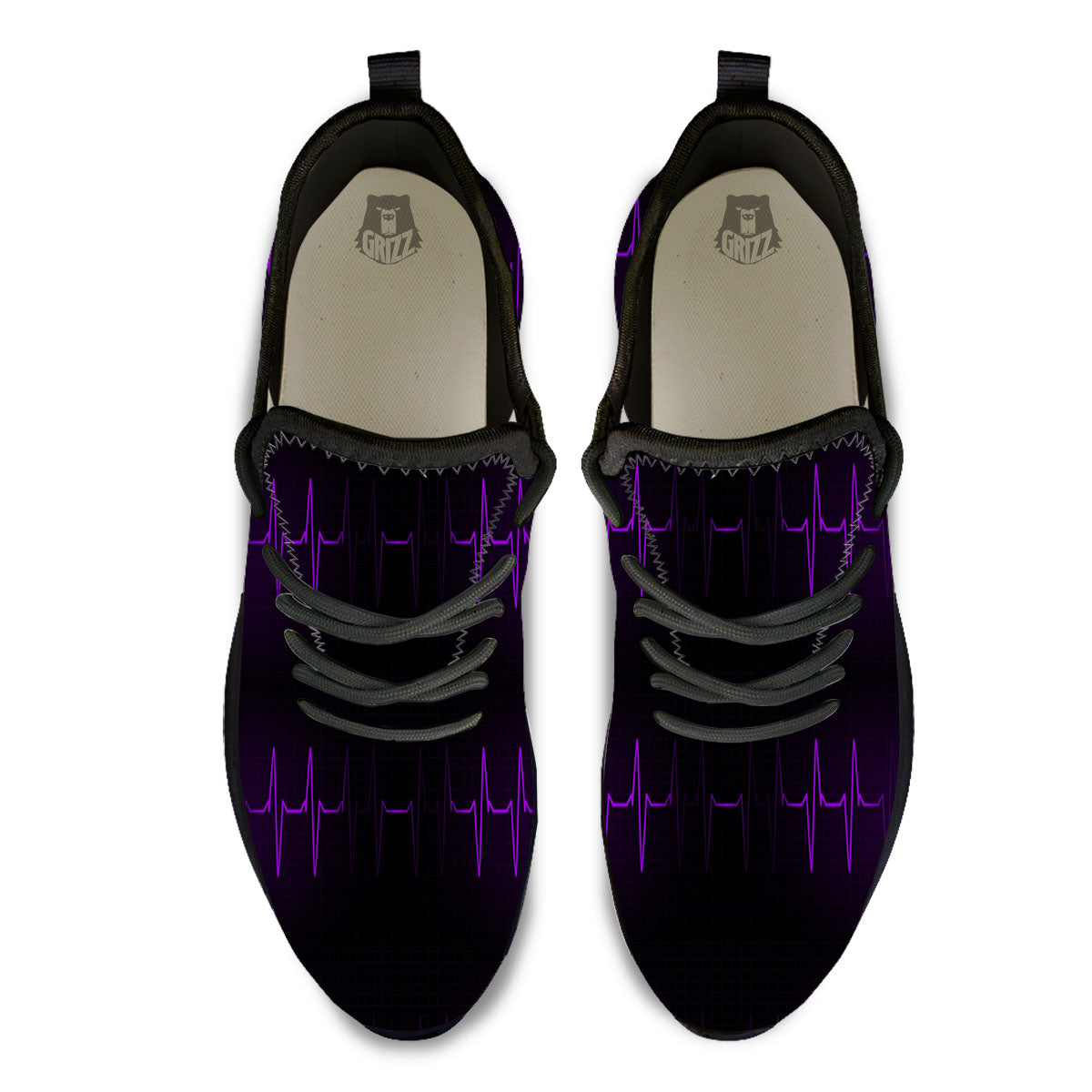 Heartbeat Purple Print Pattern Black Athletic Shoes-grizzshop