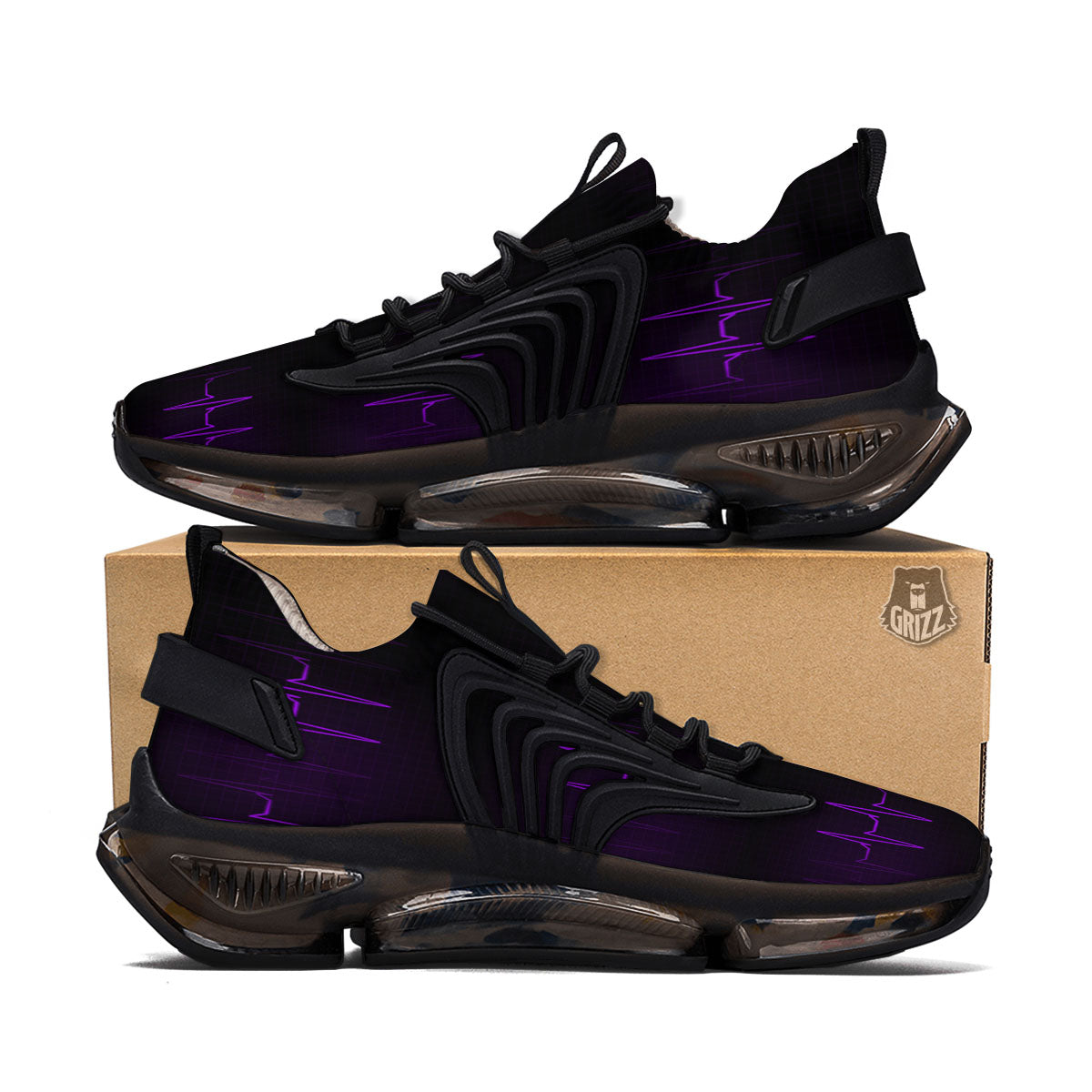 Heartbeat Purple Print Pattern Black Gym Shoes-grizzshop