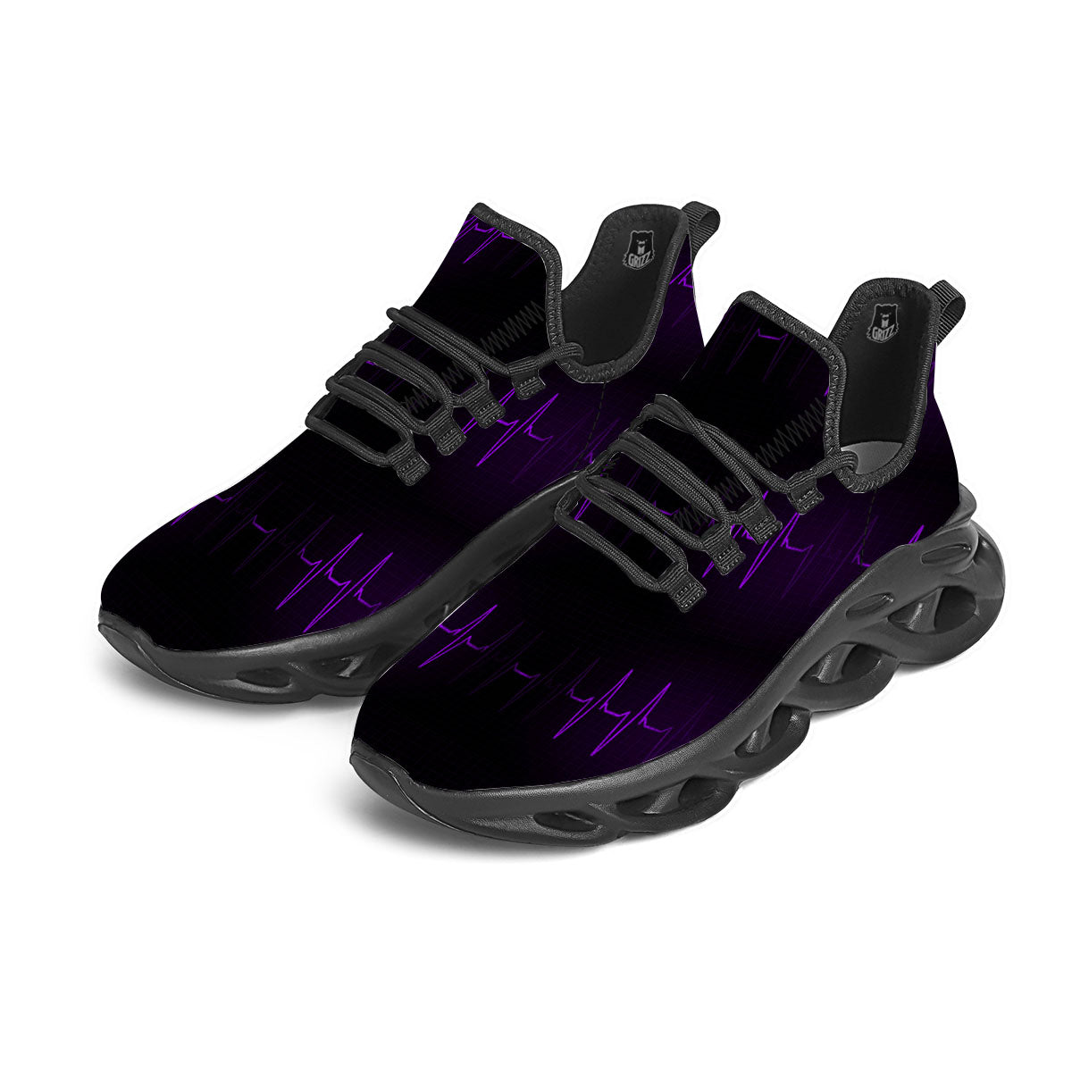 Heartbeat Purple Print Pattern Black Running Shoes-grizzshop
