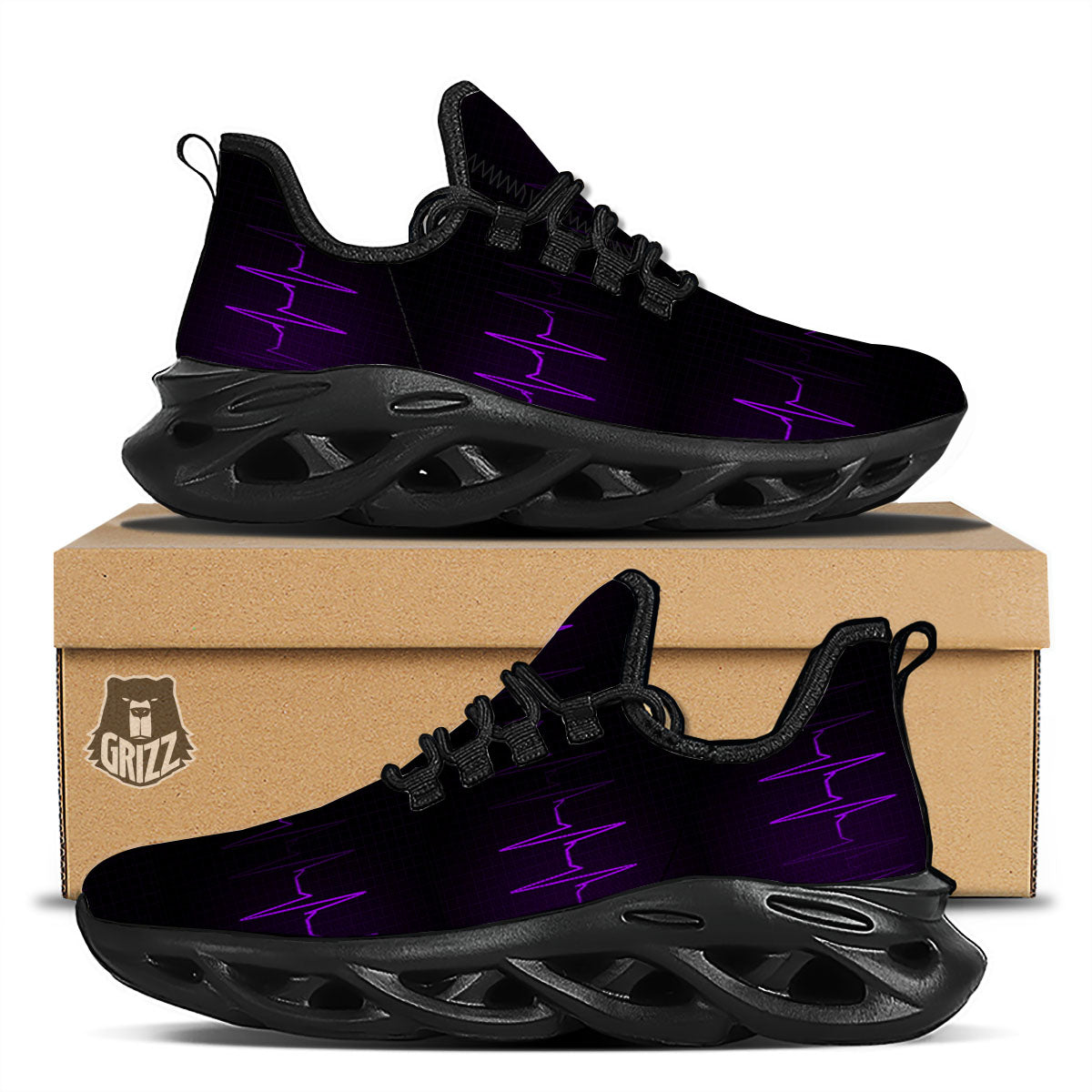 Heartbeat Purple Print Pattern Black Running Shoes-grizzshop