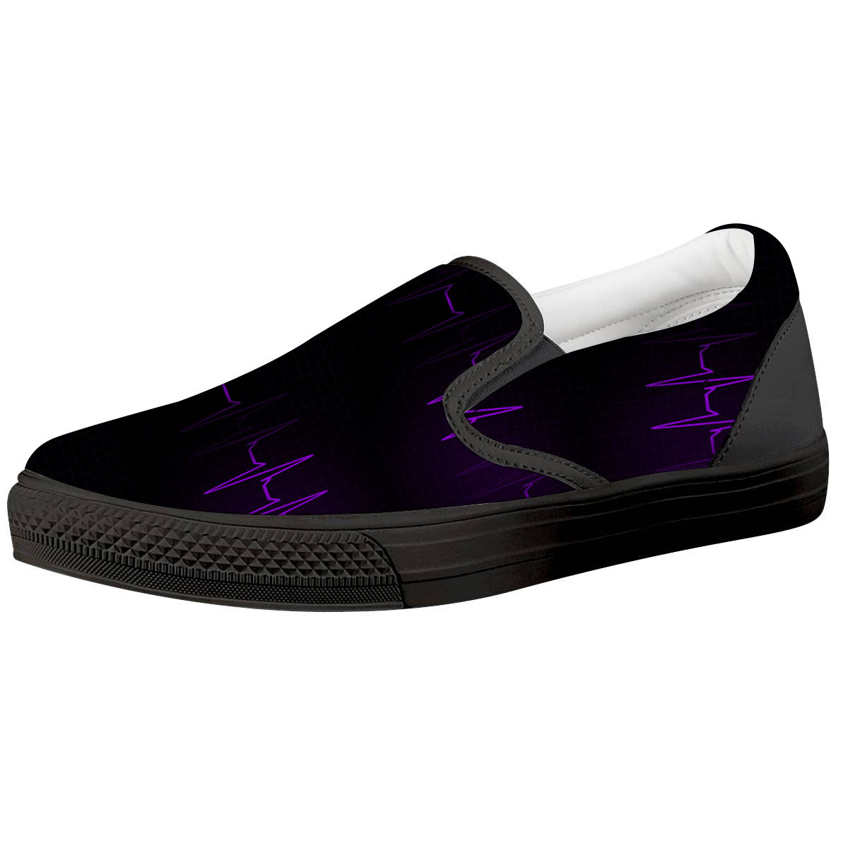 Heartbeat Purple Print Pattern Black Slip On Shoes-grizzshop