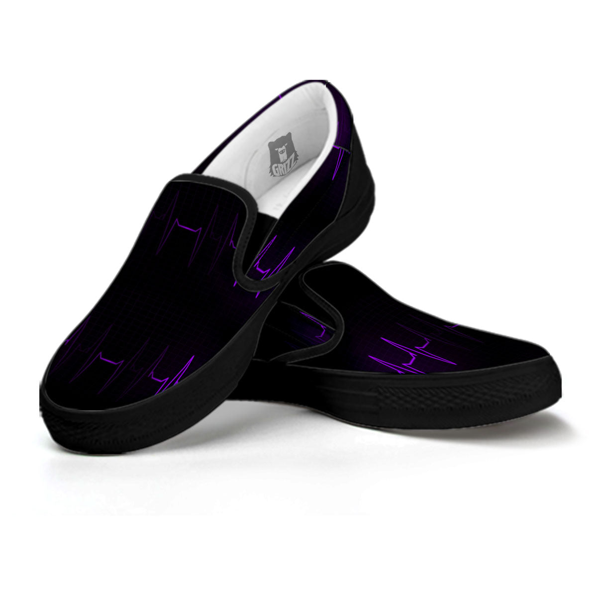 Heartbeat Purple Print Pattern Black Slip On Shoes-grizzshop