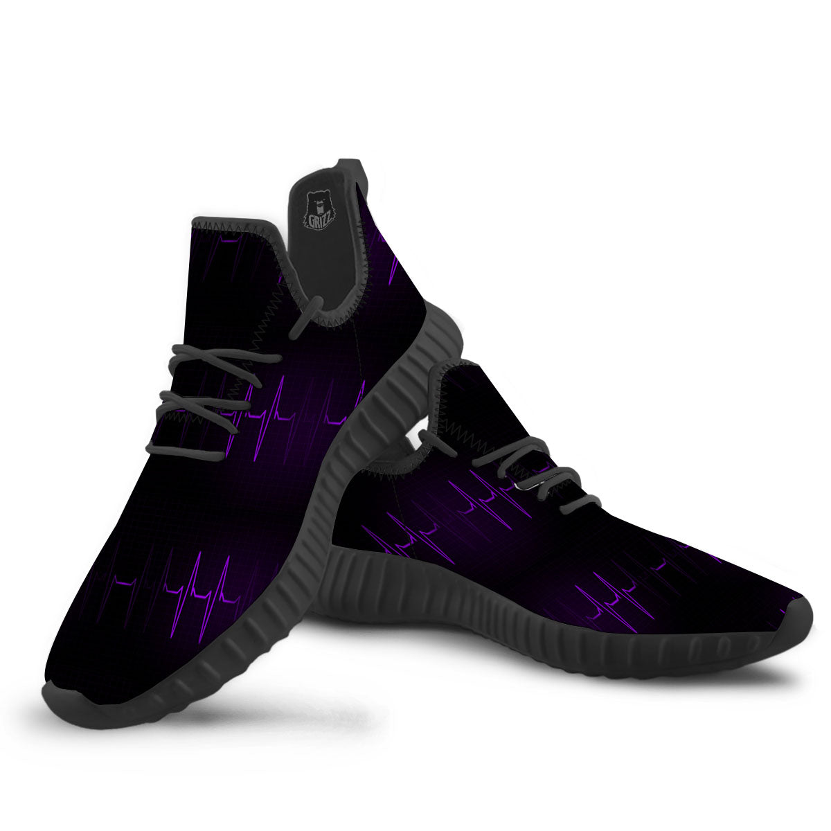Heartbeat Purple Print Pattern Black Walking Shoes-grizzshop