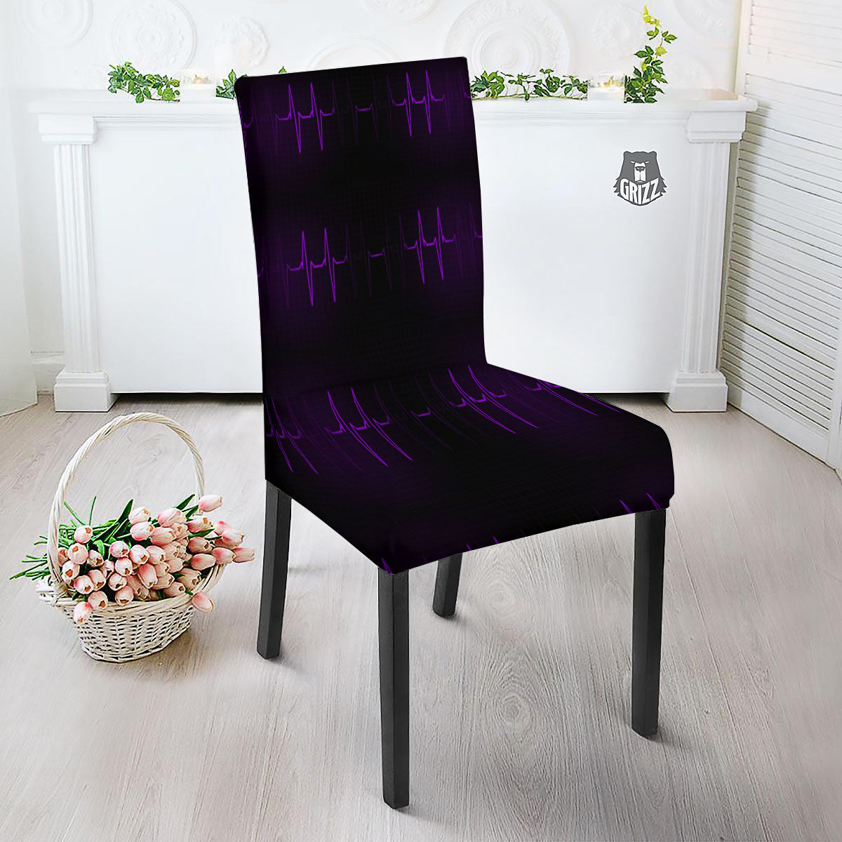 Heartbeat Purple Print Pattern Dining Chair Slipcover-grizzshop