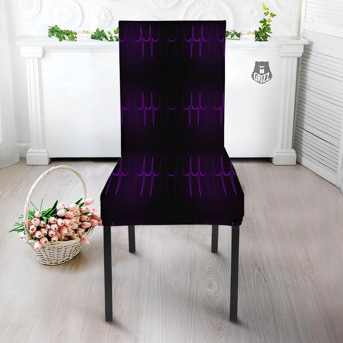 Heartbeat Purple Print Pattern Dining Chair Slipcover-grizzshop