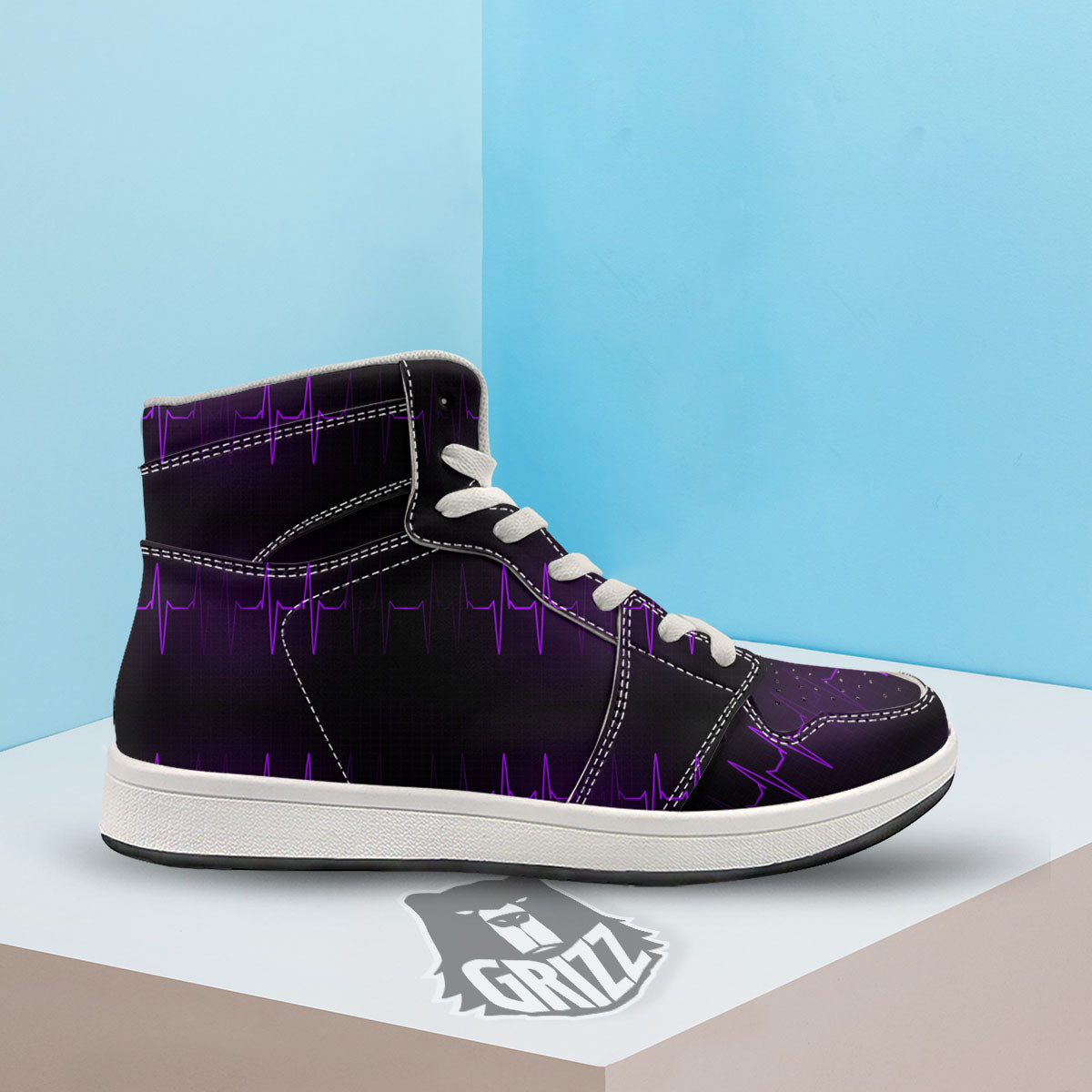 Heartbeat Purple Print Pattern High Top Sneakers-grizzshop