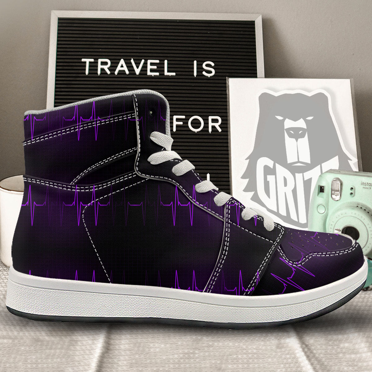Heartbeat Purple Print Pattern High Top Sneakers-grizzshop