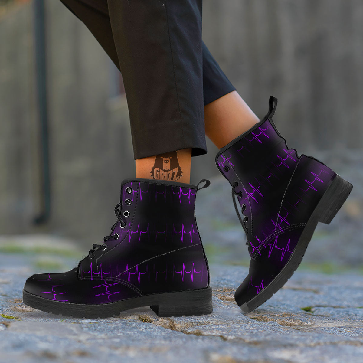 Heartbeat Purple Print Pattern Leather Boots-grizzshop