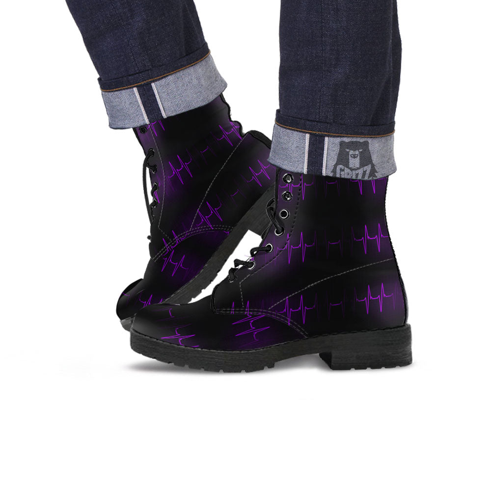 Heartbeat Purple Print Pattern Leather Boots-grizzshop