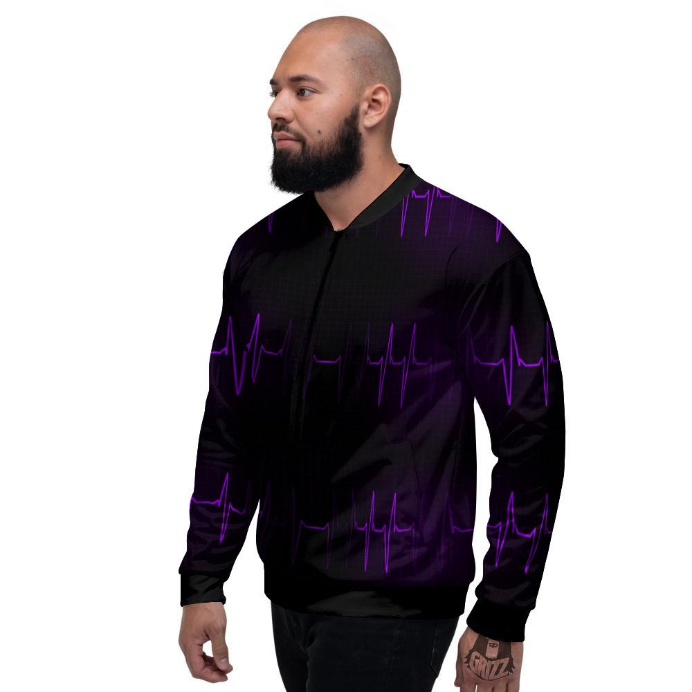 Heartbeat Purple Print Pattern Men's Bomber Jacket-grizzshop