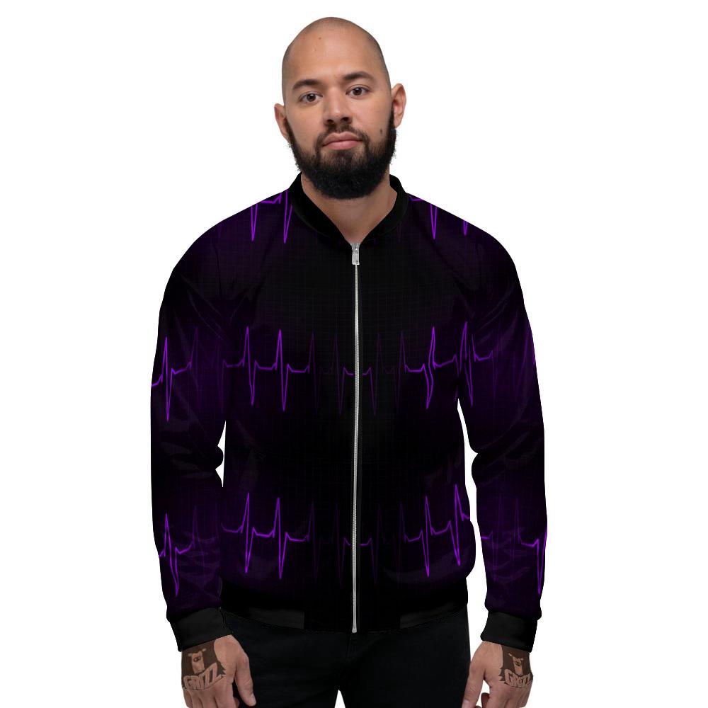 Heartbeat Purple Print Pattern Men's Bomber Jacket-grizzshop