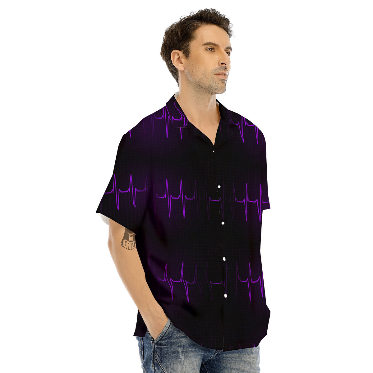 Heartbeat Purple Print Pattern Men's Hawaiian Shirt-grizzshop