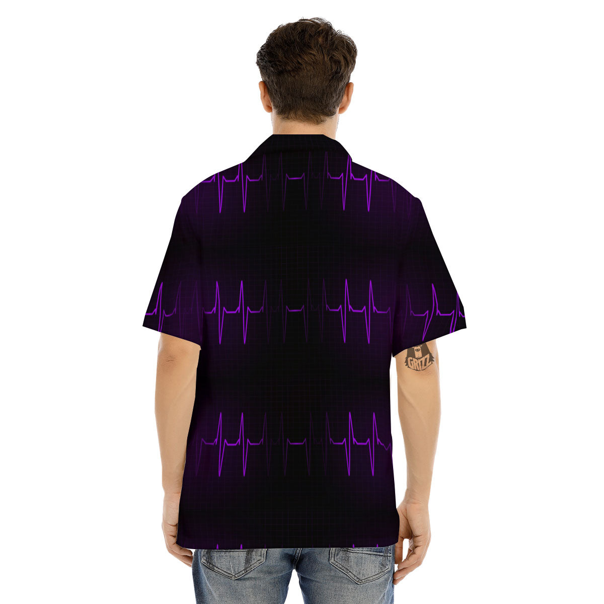 Heartbeat Purple Print Pattern Men's Hawaiian Shirt-grizzshop