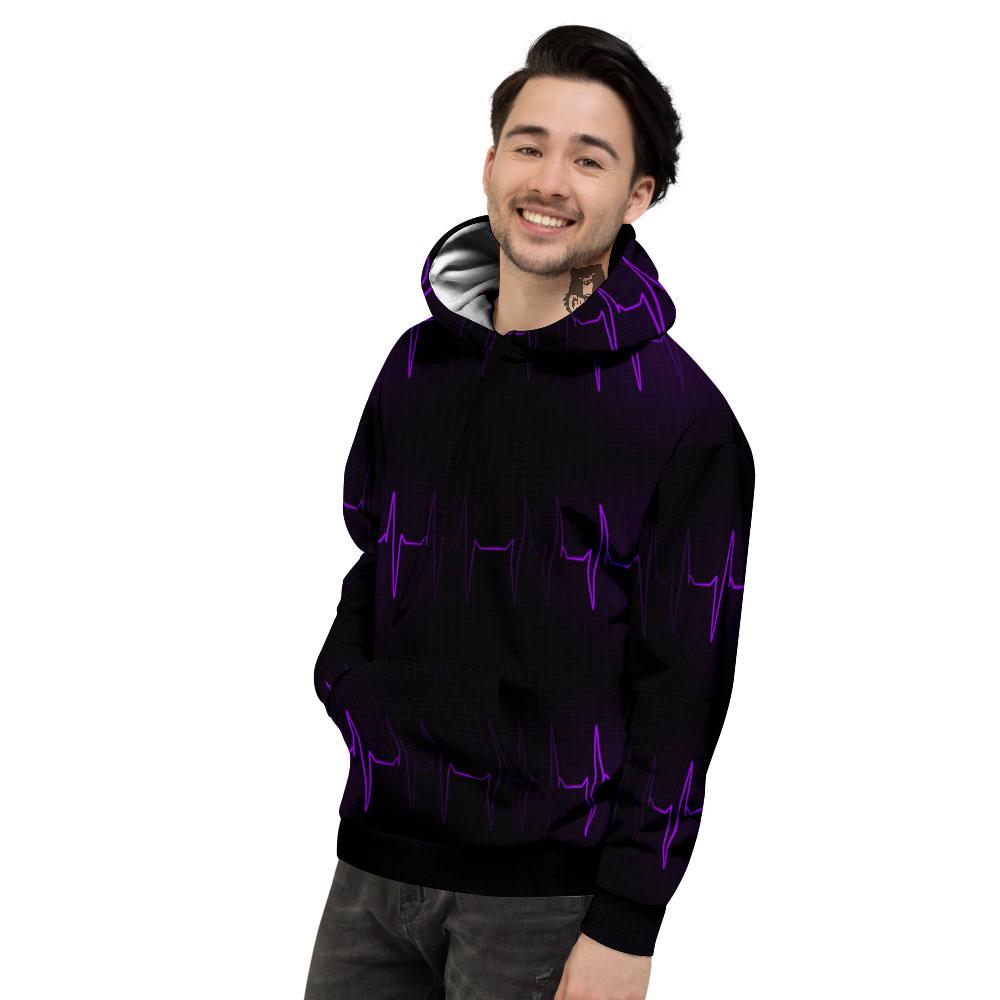 Heartbeat Purple Print Pattern Men's Hoodie-grizzshop