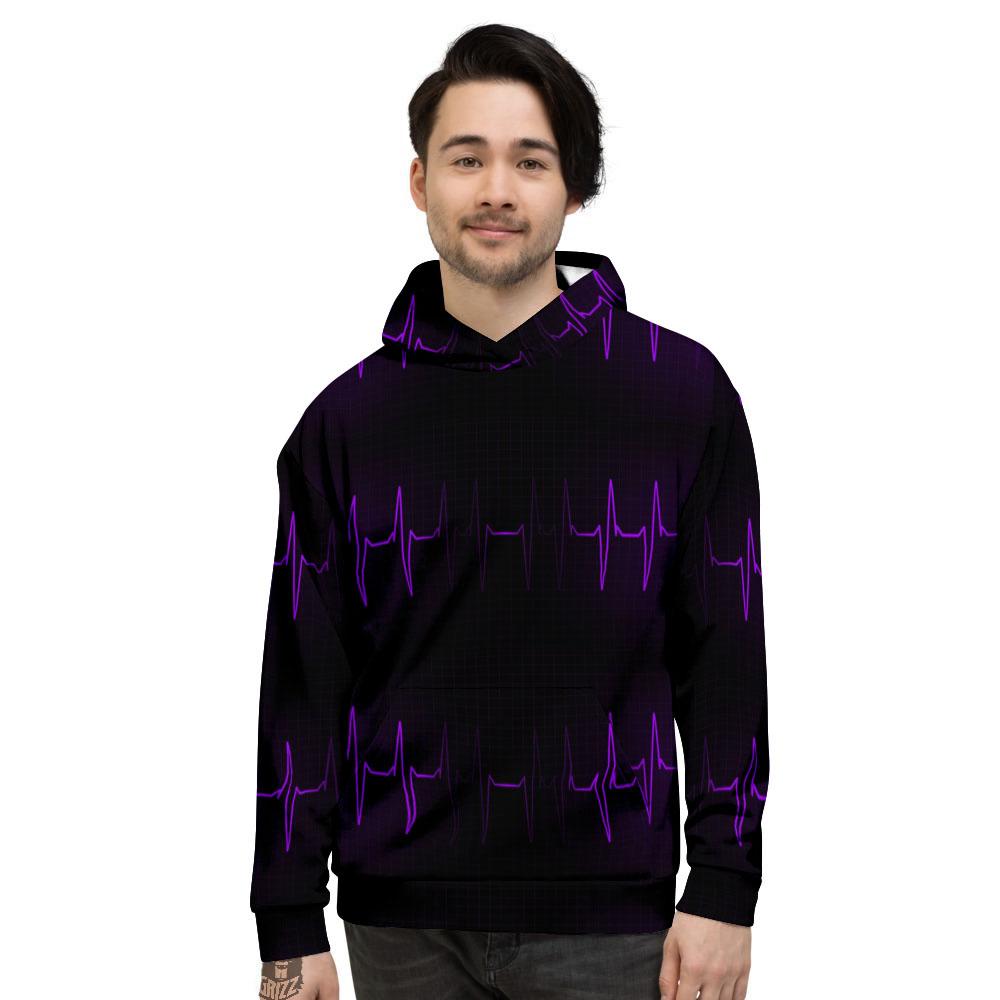 Heartbeat Purple Print Pattern Men's Hoodie-grizzshop
