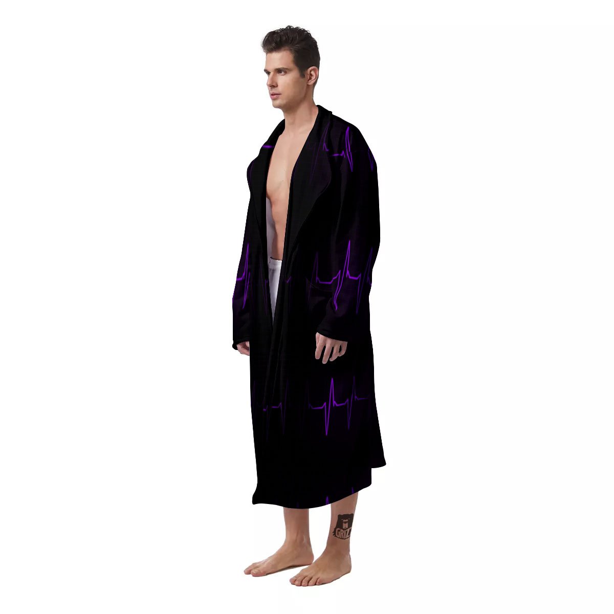 Heartbeat Purple Print Pattern Men's Robe-grizzshop