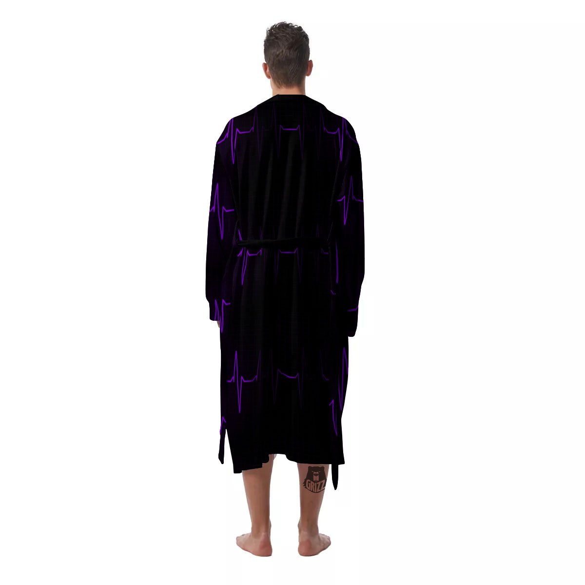 Heartbeat Purple Print Pattern Men's Robe-grizzshop