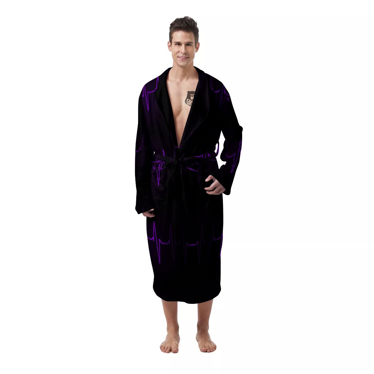 Heartbeat Purple Print Pattern Men's Robe-grizzshop